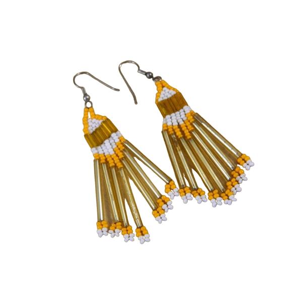 Vintage Beaded Hook Earrings, Orange and White Bead Hook Earrings - Picture 1 of 5